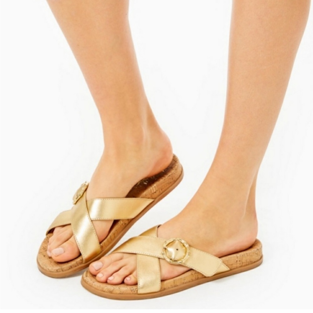 LILLY PULITZER Bayshore Sandals Gold Strappy Buckle Size 8